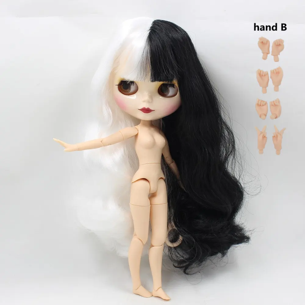 Кукла Nude Blyth для серии № BL117/136 шарнирное тело большая грудь черные и белые волосы белая кожа фабрика Blyth - Цвет: like the picture