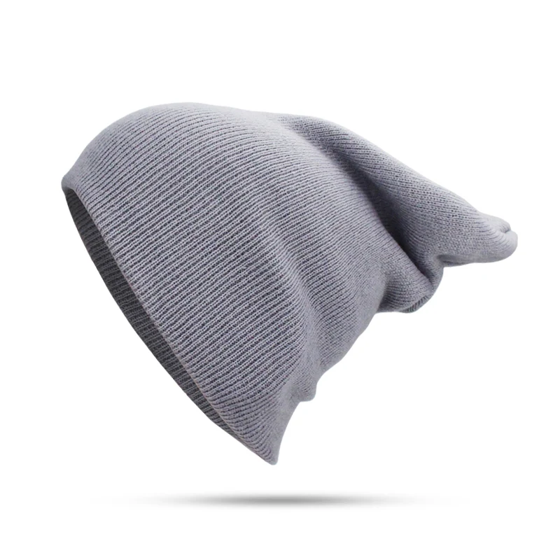 Женская шапка, однотонные вязаные зимние шапки бини для женщин и мужчин, женские шапки унисекс, хлопковые весенне-осенние теплые шапки с черепом - Цвет: Gray