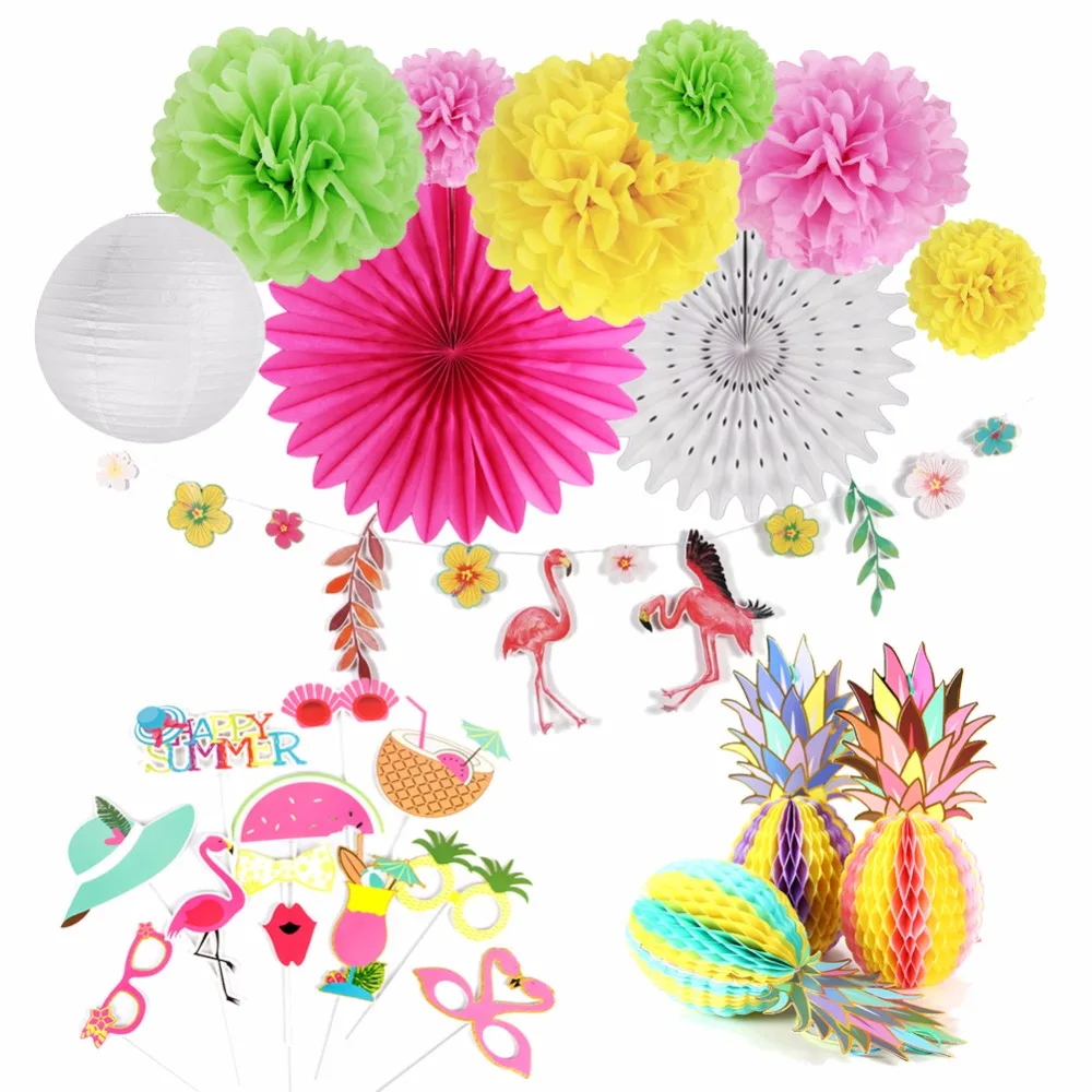 

Pineapple Summer Party Decoration Kit Flamingo Lanterns Fans Artificial Birthday WeddingTropical Jungle Party Decor 12pcs