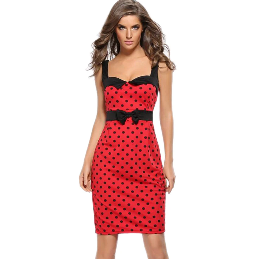 

2018 Sexy Women Dress Red Blue Strapless Vestidos de festa Black Bow Polka Dots High Waist Mini Pencil Dresses Bodycon Clothes