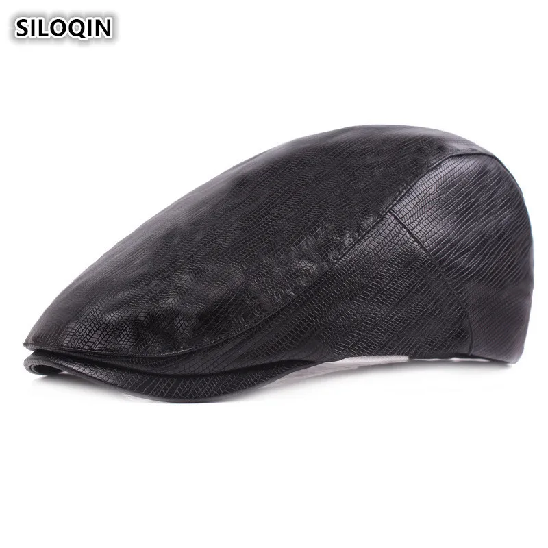 

SILOQIN Men Autumn And Winter New Style Adjustable Size Leather Berets Trend Young Artists Artist Painter Leisure Hat Snapback