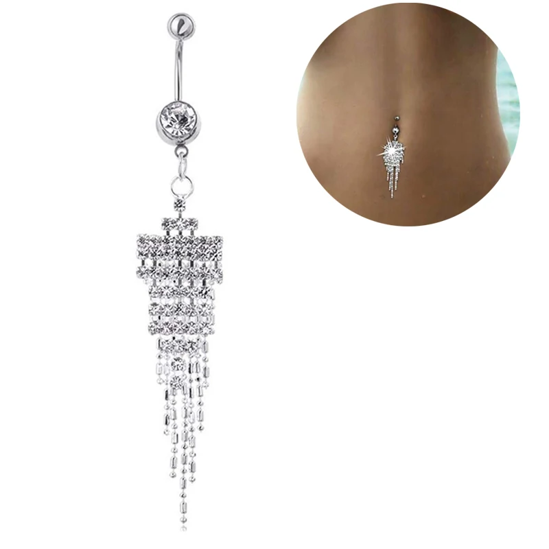 Rhinestone Navel Rings Belly Button Bar Ring Dangle Body Piercing Charm Jewelry Rhinestone Navel Rings Belly Button Bar Ring Dangle Body Piercing Charm Jewelry