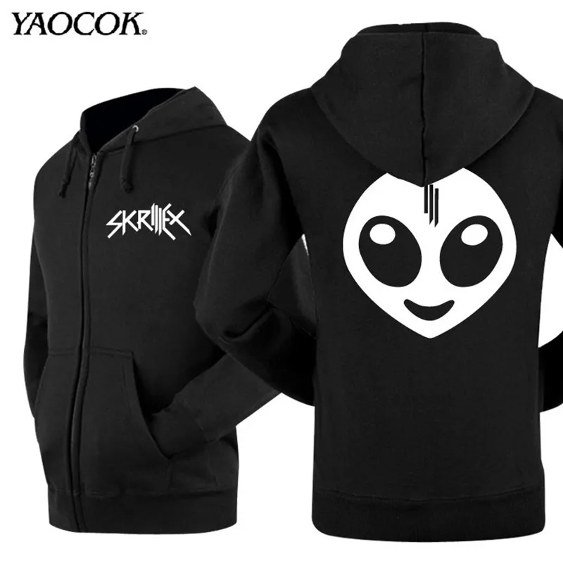 New 2016 Fashion Winter Black Sweatshirt Punk Thick Zipper Hoodies Hip