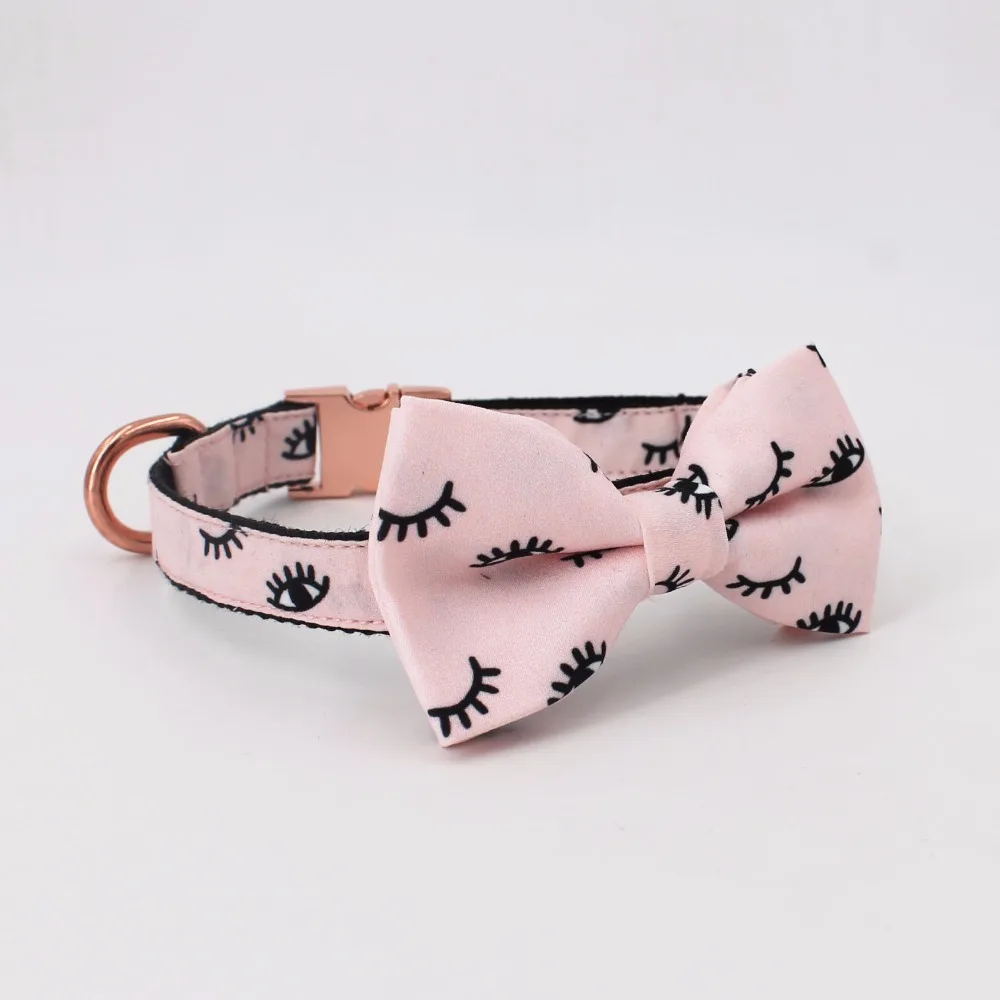 Comprar Rosa perro rosa oro Metal cuello chica perro pestañas patrón arco cuello boda perro