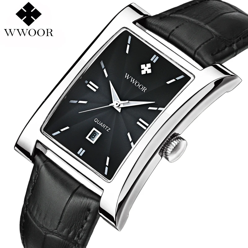 

2016 Luxury Brand Date Rectangle Genuine Leather Strap Waterproof Casual Quartz Watch Men Sports Wrist Watch Male Luminous Clock