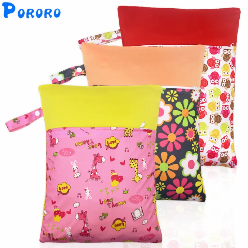 Washable Wet Bag Baby Dry Diaper Bags Nappy Waterproof Double Pockets