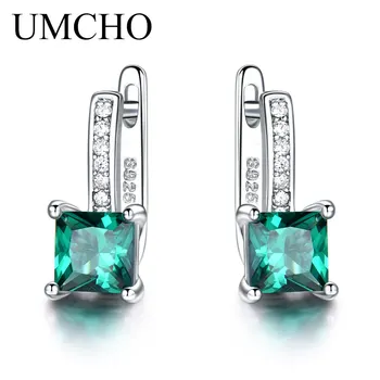 UMCHO Created Green Emerald Gemstone Clip Earrings For Women Solid 925 Sterling Silver Anniversary Gifts Innrech Market.com