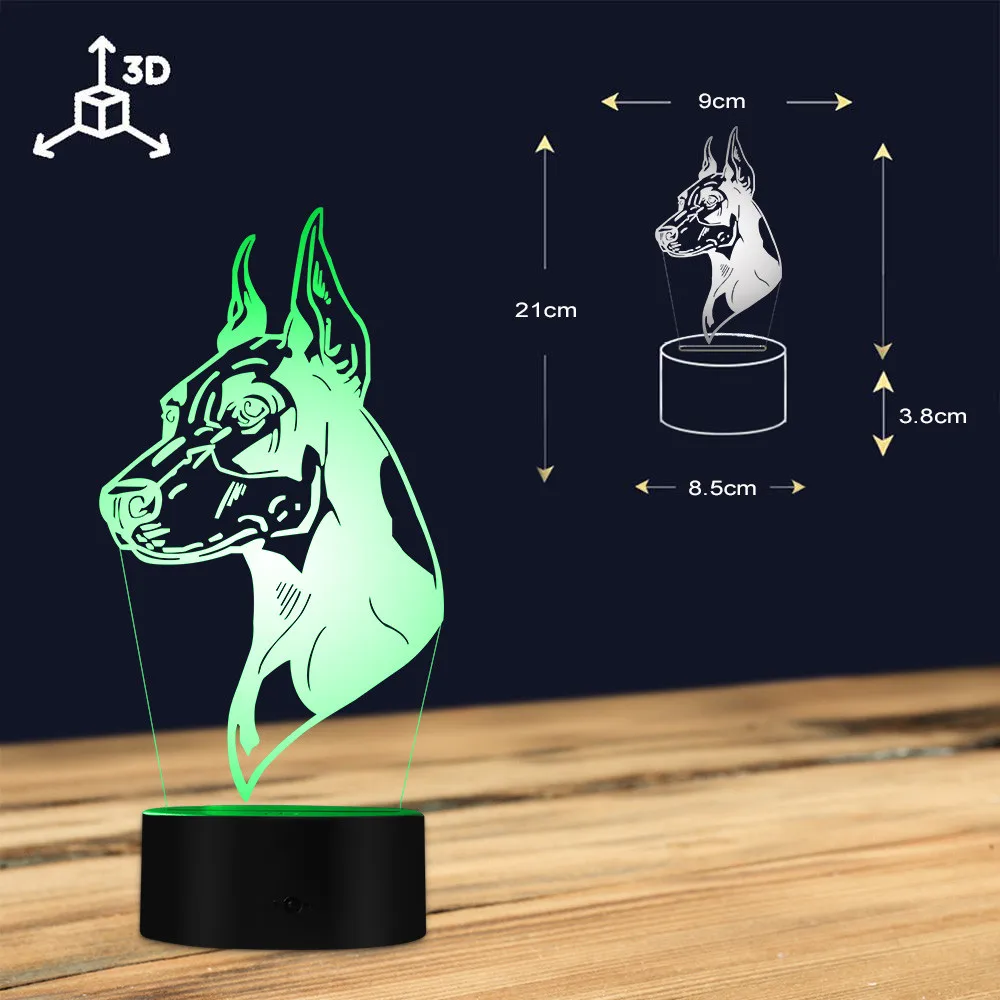 3D эффект немецкий Doberman Pinscher светящийся светодиодный светильник иллюзия ночник