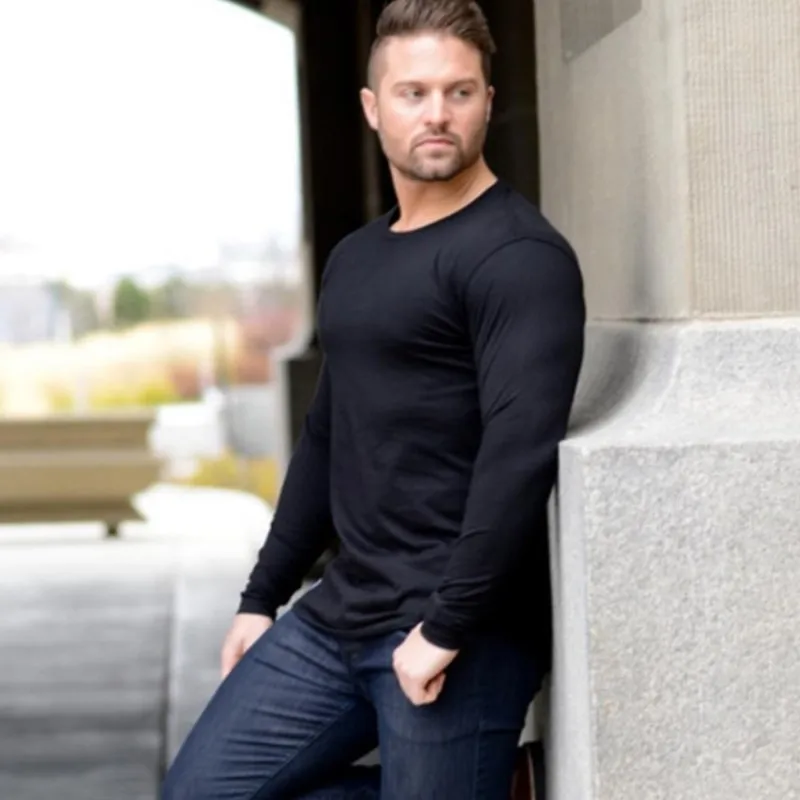 

Add Muscle Male Compression tight t-shirts long sleeve Solid color both sides MMA Rashguard fitness base layer weights to wear