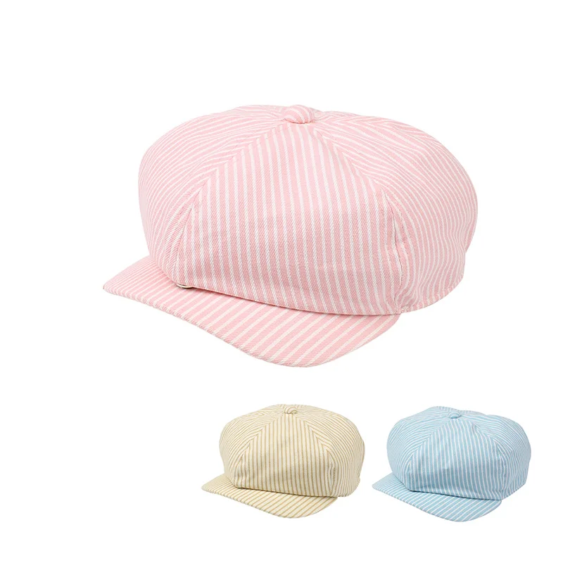 

Cotton Striped Baby Cap For Girl Fashion Korea Painter Hat Kids Beret Cap Spring Summer Sun Cap Kids Clothes Baby Boys Clothing