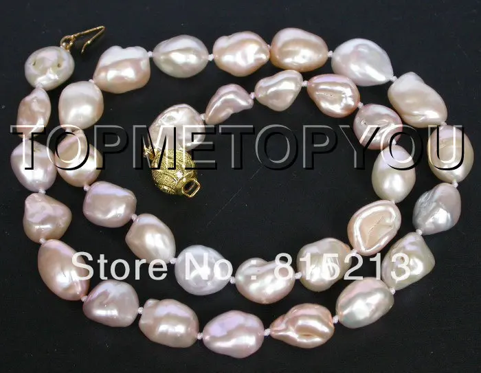 

ddh00711 Charming! Genuine 10X14mm white pink Reborn Keshi pearls necklace