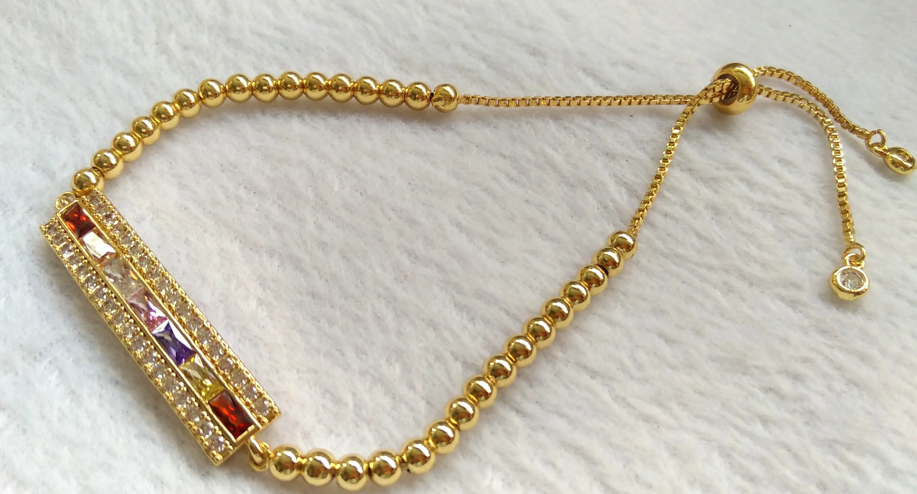 

Fashion Rainbow PAVE bracelet,18K gold plated , connector pave cz bar,multicoloured bangle Adjustable
