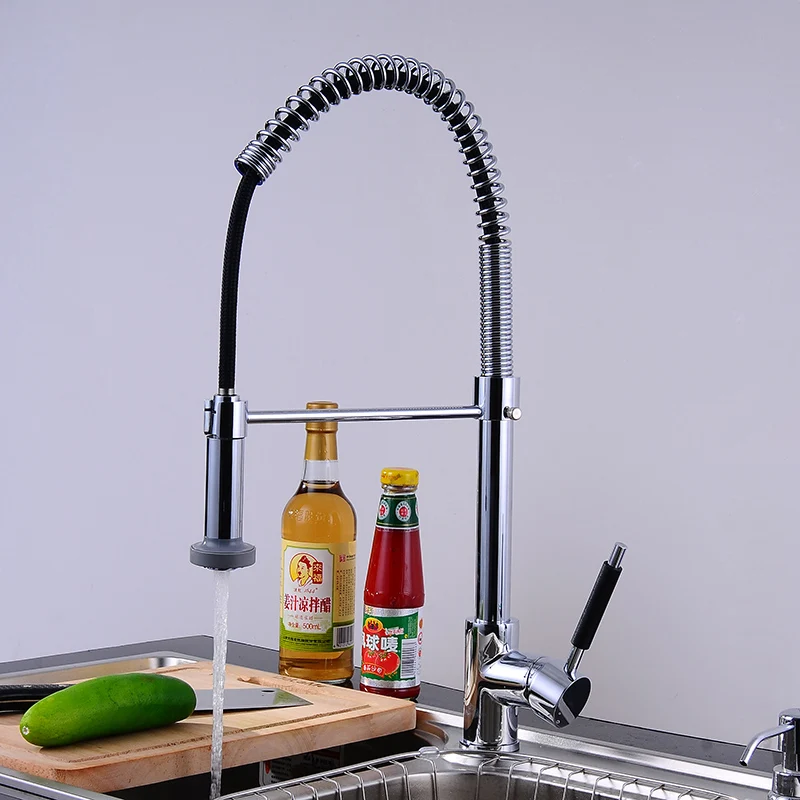 

Modern Creative Tension Drawing Spring Kitchen Faucet American Pull Type Hot and Cold Double Sink Dish Washing Basin Water Showe