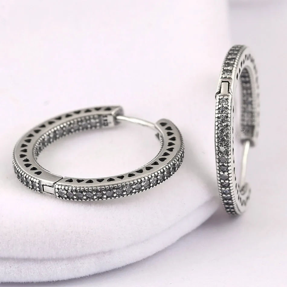

New 925 Sterling Silver Earring Women Hearts Circles With Crystal Stud Earrings For Women Wedding Gift Fine Pandora Jewelry