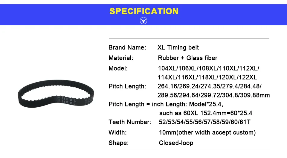 LUPULLEY XL зубчатый ремень 106XL/108XL/110XL/112XL/116XL/118XL/120XL 5,08 мм Шаг 10 мм ширина синхронный приводной ремень черный резиновый