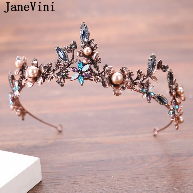 

JaneVini Vintage Wedding Crowns Queen Headband Beaded Shiny Tiaras Pageant Head Diadem Bridal Jewelry Wedding Hair Accessories