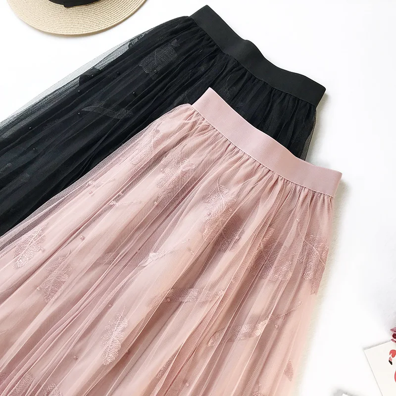 Wasteheart Pink Black Women Skirts Fashion Women High Waist Ball Gown A-Line Mid-Calf Skirt Mesh Clothing Pleated Long Skirts Wasteheart Pink Black Women Skirts Fashion Women High Waist Ball Gown A-Line Mid-Calf Skirt Mesh Clothing Pleated Long Skirts