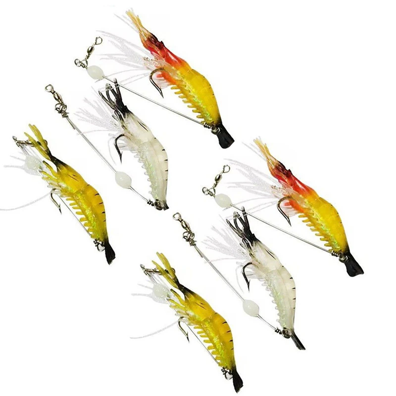 

6pcs or 3pcs Shrimp Soft Lure 9cm/5g Fishing Artificial Bait With Glow Hook Swivels Anzois Para Pesca Sabiki Rigs Fishing Lure