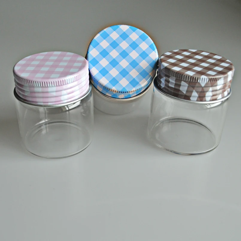 3pcs 50ml Empty Clear Mini Vial Glass Bottle Store Candy Food Cosmetic Refillable Bottles With Spiral Aluminum Caps Dia 47mm