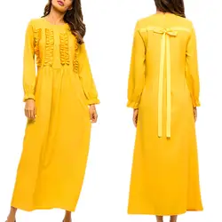 Мусульманская мода платья 2019 летняя с длинными рукавами объединённый мусульманское платье макси свободные Ближний Восток халат для Для