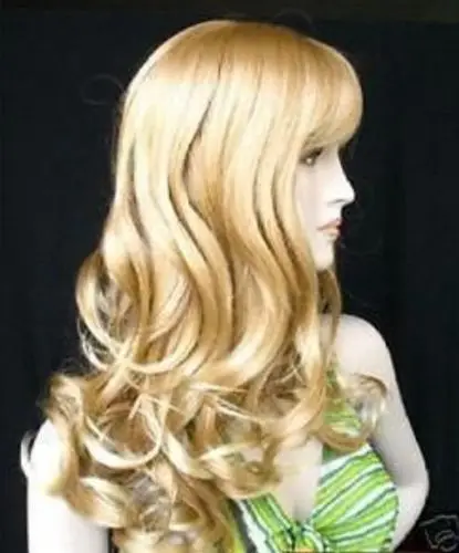 Fashion long wavy mix blonde like human hair full wig