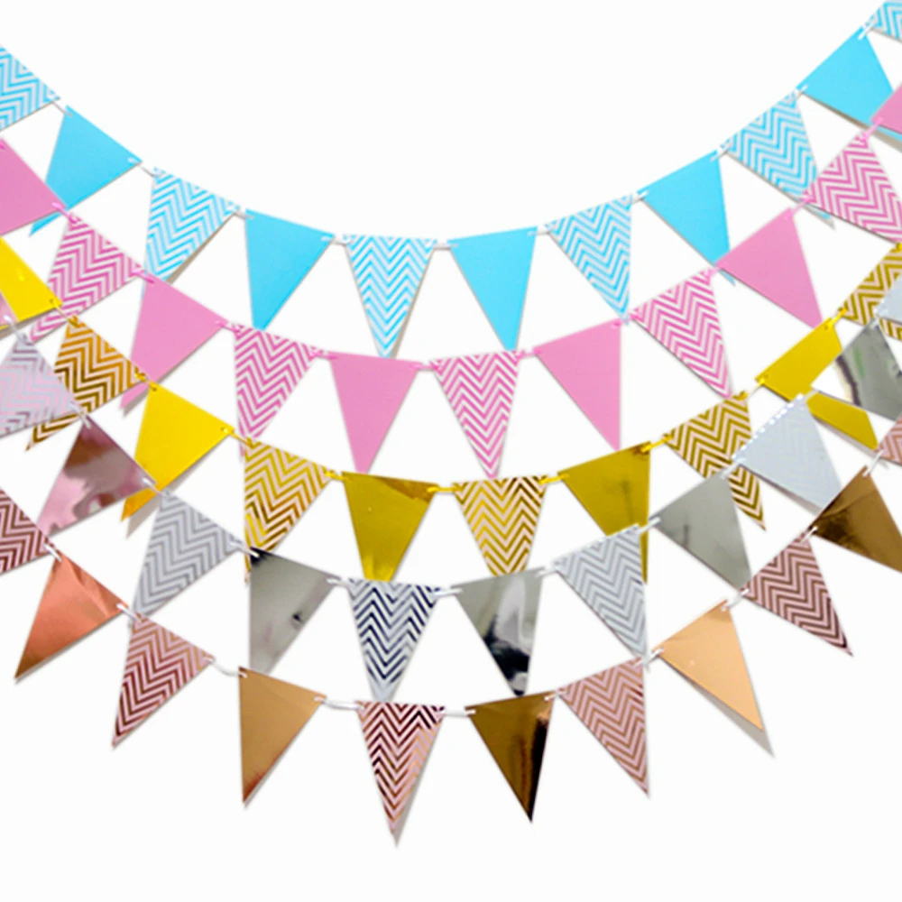 

12 Flags 18*13cm Rose Gold Garlands Birthday Bunting Banners Pennant Baby Shower Wedding Garland Flags Party Decoration Supplies