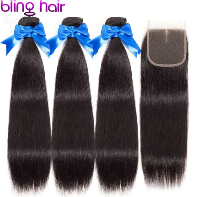 Bling Hair Straight Hair Bundles With Closure 100 Human Hair 3