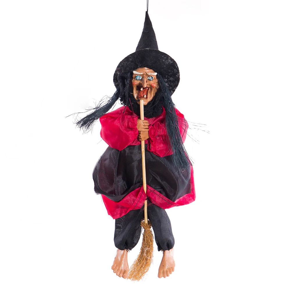 

Halloween Hanging Resin Festival Props Party Accessories Luminous Pendant DIY Decoration Voice Control Ride Broom Witch Funny