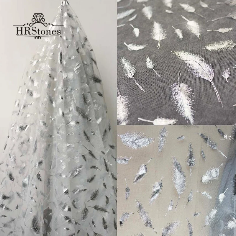 

Hot Stamping Feather Gold Mesh Yarn Irregular Stereo Hole Embroidery Bud Silk Mesh Wedding Dress Embroidered Design Fabric