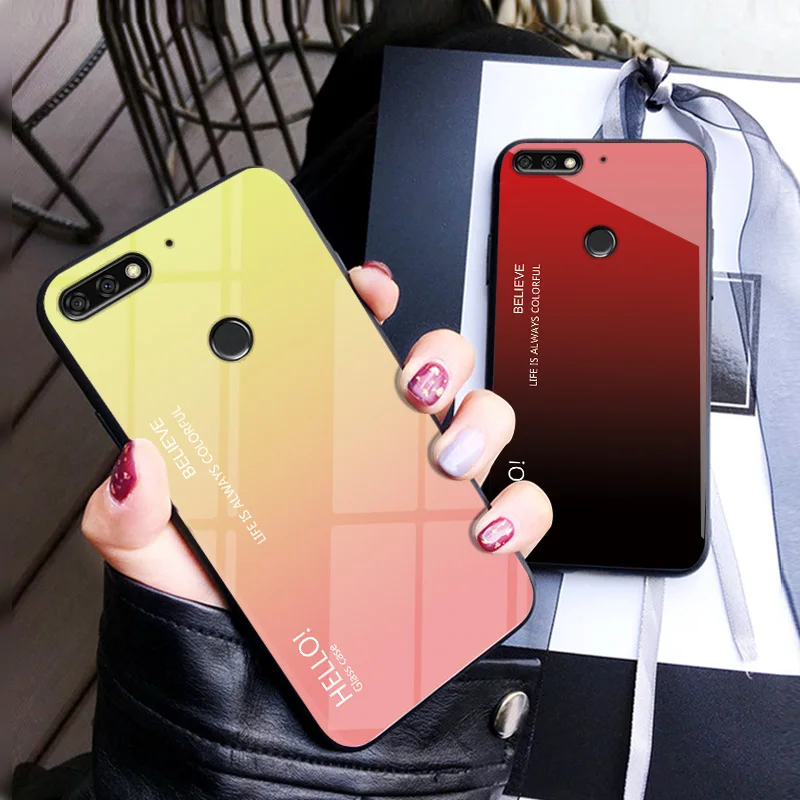 Чехол для Huawei Honor 7C роскошный градиентный жесткий чехол из закаленного стекла