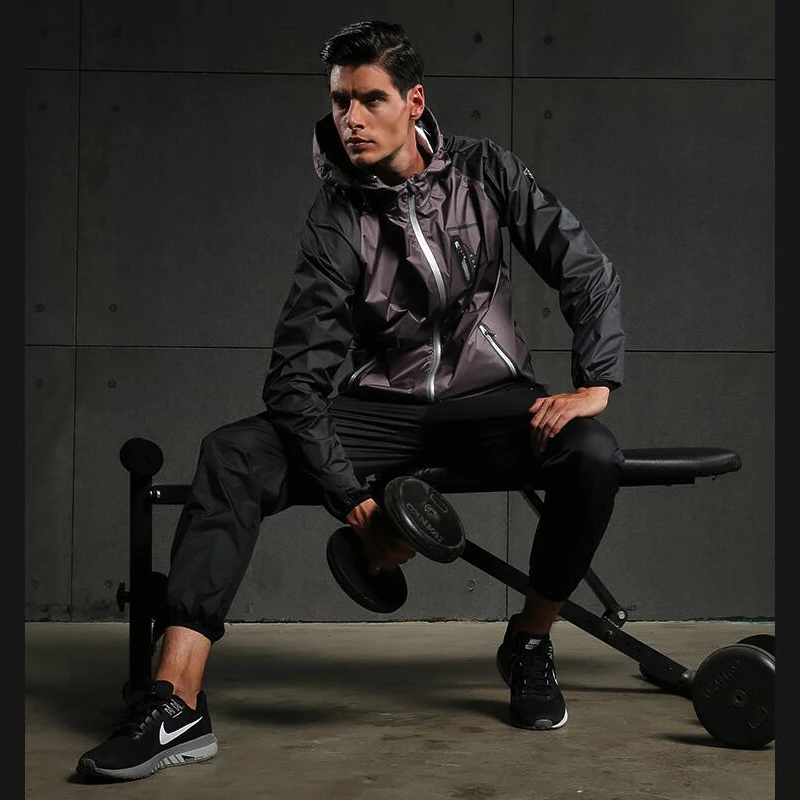 Vansydical Горячая Пот Спортивные куртки для бега Мужская одежда для спортзала топы с капюшоном на молнии фитнес похудение тренировочная спортивная одежда