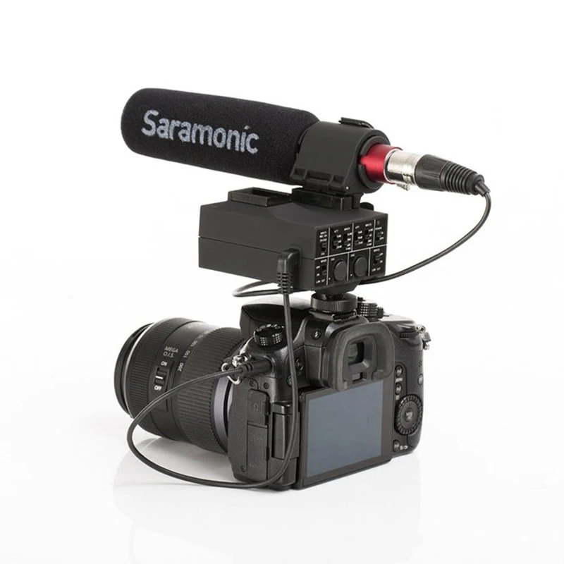 Saramonic MixMic Shotgun видео микрофон со встроенным 2 канальным XLR аудио адаптером для DSLR