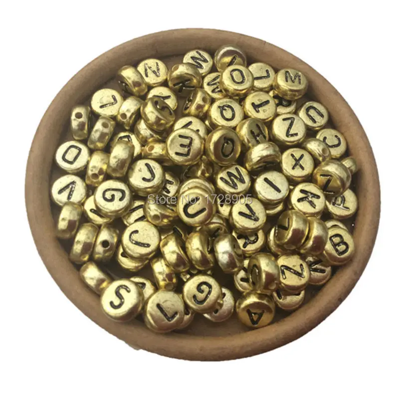 Круглые акриловые шарики золотого цвета с буквами 4*7 мм 3600 шт.|acrylic alphabet|alphabet fbeads