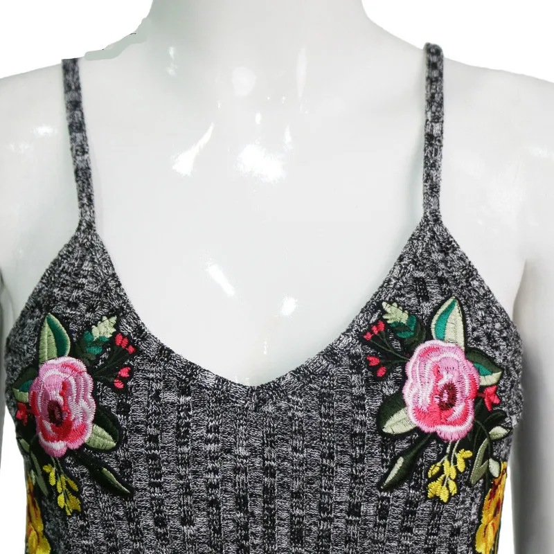 Женский топ с цветочной вышивкой V образным вырезом|cami top|knit camisolesummer sexy top |