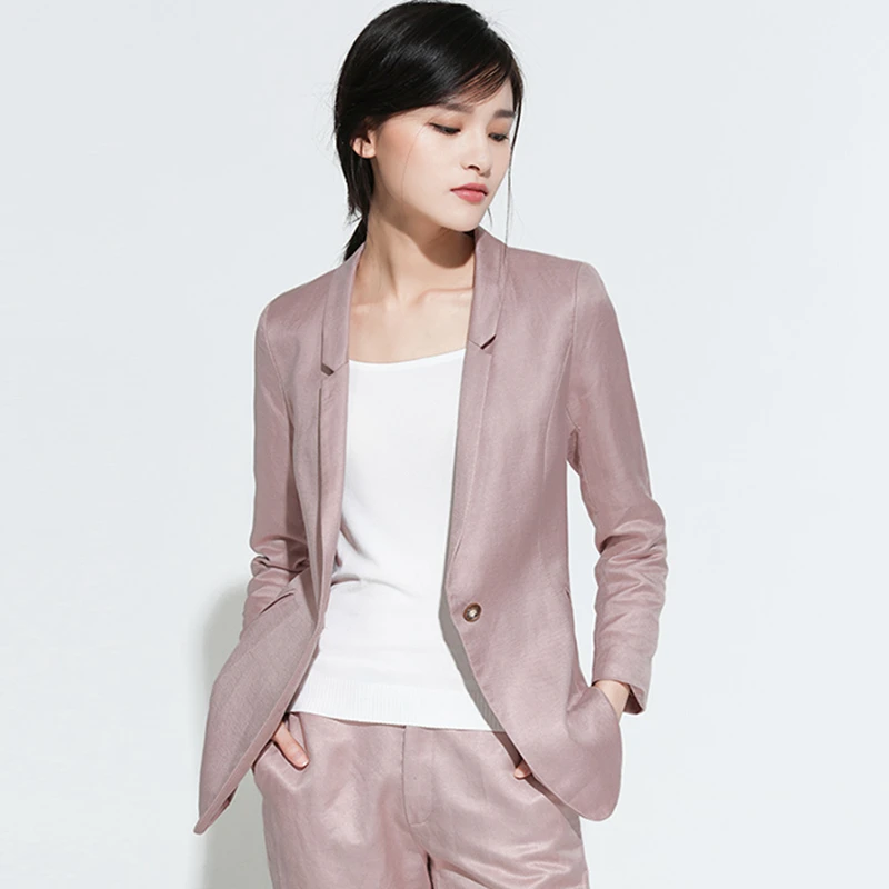 

Blazers Women Suit 54% Linen Fabric Single Button Long Sleeves Ladies Suit Office Style Spring Autumn Mujer 2018 New Fashion