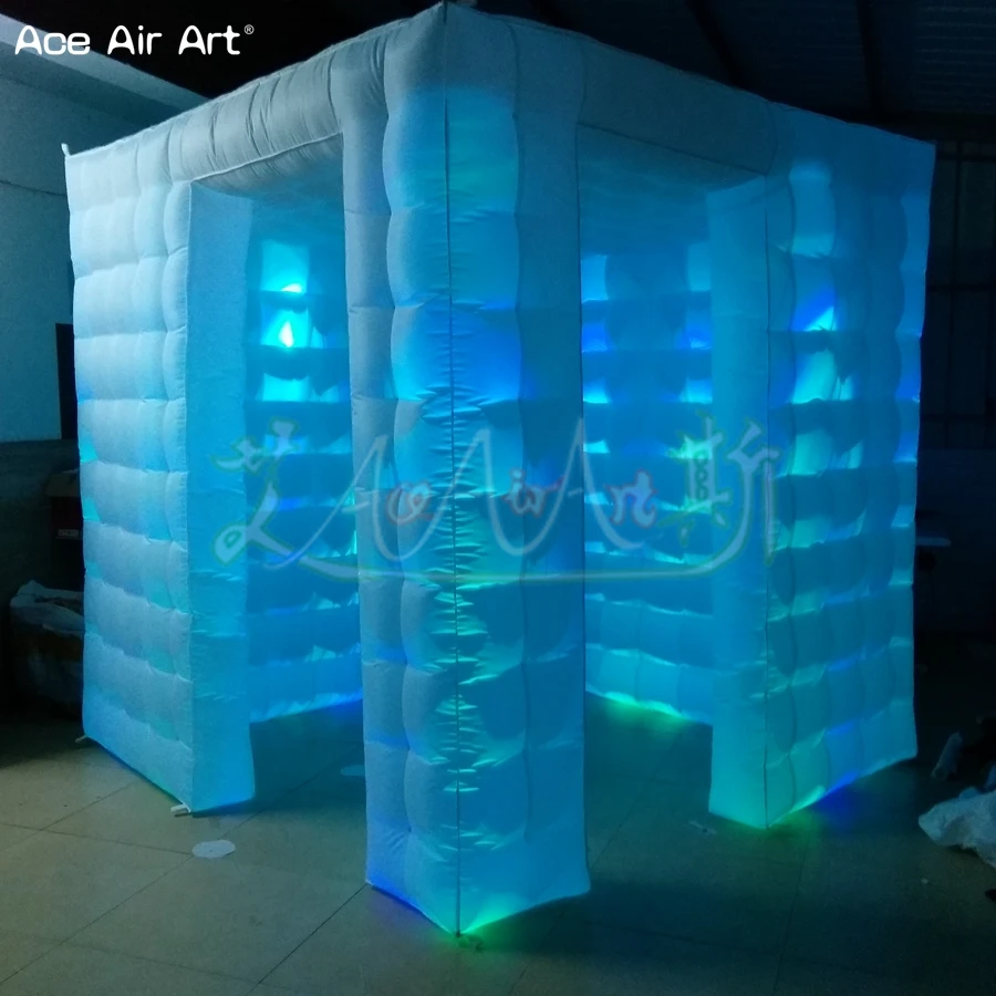  2.4m Led cabinet photo booth inflatable photo selfi stationcubic photo backdrop with 2 doors and fr