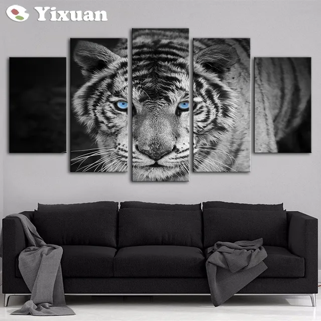 5 Panels Blue Eyes White Tiger Modern Wall Art For Decor Home 5 Panels Blue Eyes White Tiger Modern Wall Art For Decor Home Decoration Picture Paint On Canvas Prints Painting Framed