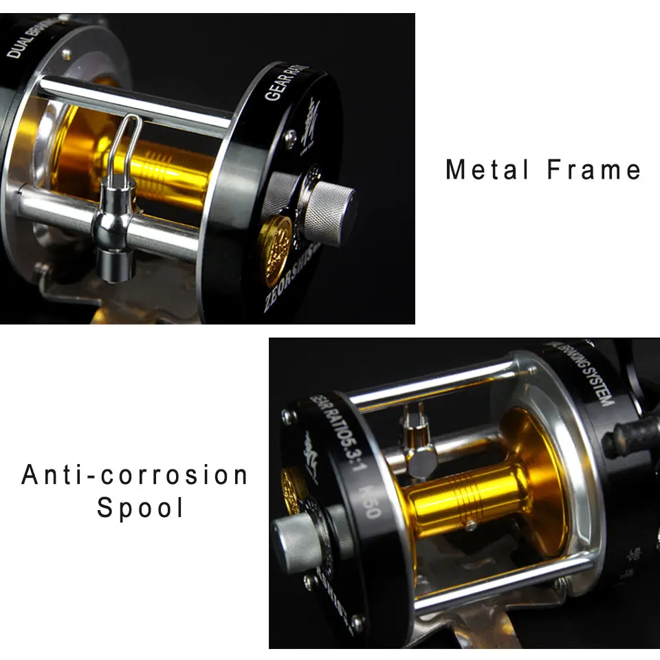 Двойной центробежный тормоз 5,2: 1 Коррозионностойкие подшипники Рыболовная Катушка спиннинговая металлическая правая левая рука Приманка литье Рыболовная катушка