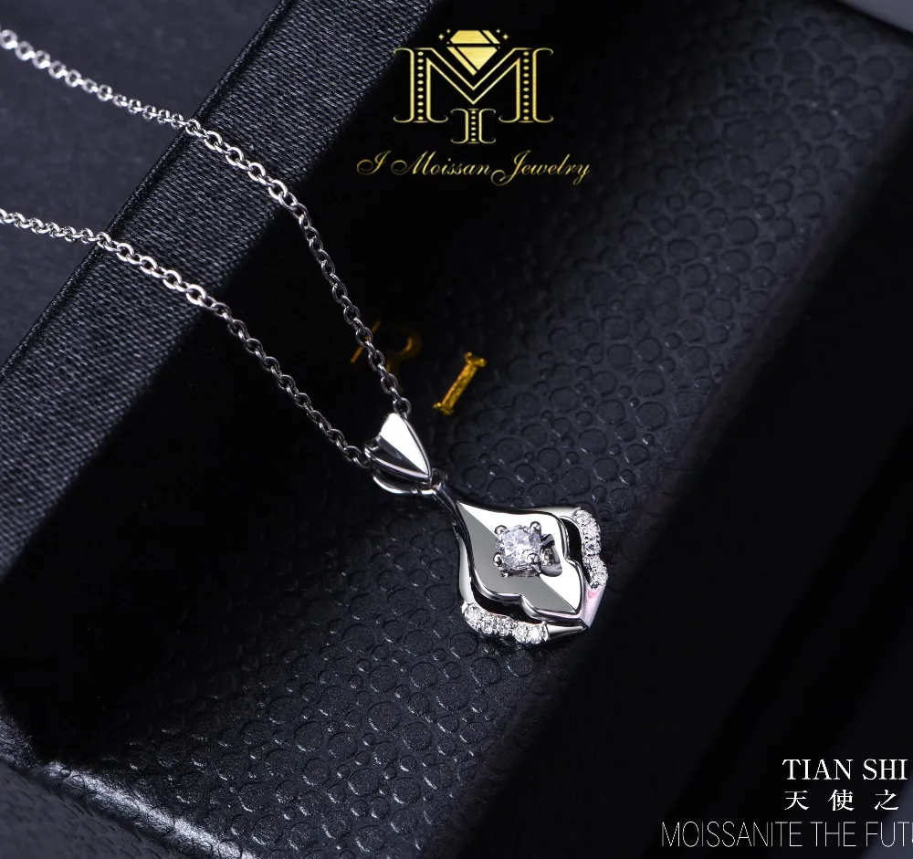 IMOISSAN Solid 18 К Белое золото Муассанит кулон Тесты положительный Moissanites бриллиантом