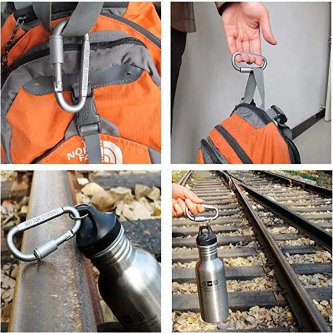 Camping Spring Snap Key Chain Clip Hook Screw Keychain D Shape Gate Buckle Carabiner Clips Aluminum D Ring Locking (2)