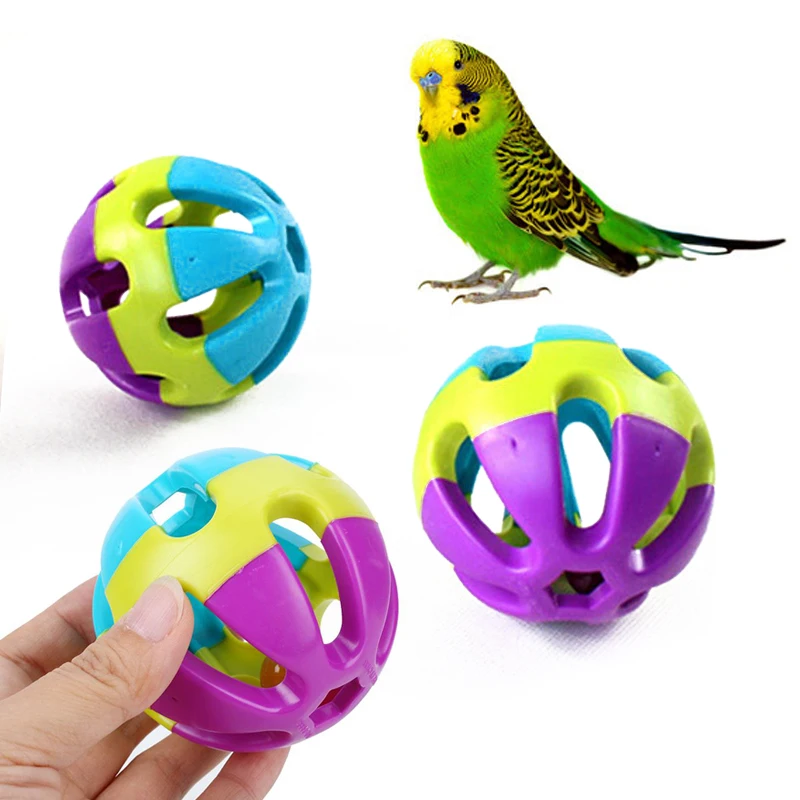 7cm ABS Biting Toy Ball With Bell Chewing Toy Parrot font b Pet b font Supply