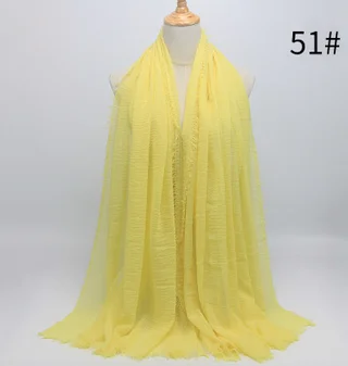 Новое поступление Классический премиум вискоза Макси морщинка облако хиджаб шарф платок Мягкий ислам мусульманские шарфы летний солнцезащитный шарф для девочек - Цвет: Цвет: желтый