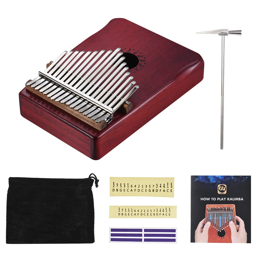 17-Key Portable Kalimba Mbira Thumb Piano Mahogany Solid Wood Musical DIY