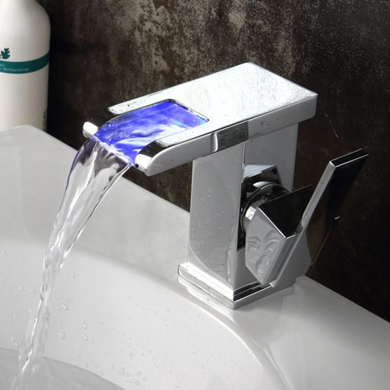 

Xogolo Wholesale And Retail Discolor LED Faucet For Bathroom Single Handle Deck Mounted Sink Tap Waterfall Faucet