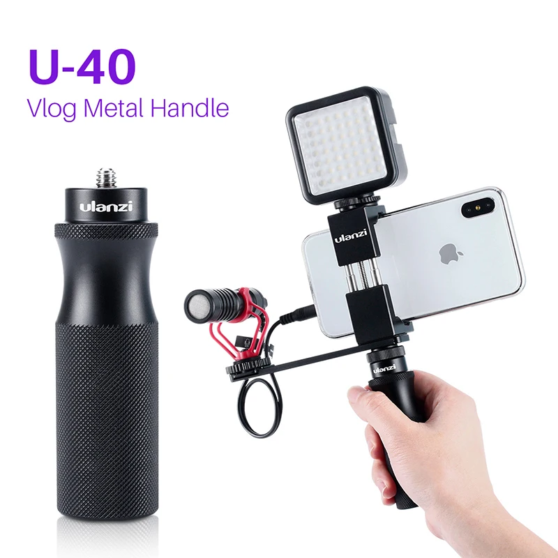 

Ulanzi U-40 Vlog Handgrip Vlogging Handle Grip with 1/4 Screw Extend Cold Shoe for Microphone LED Light Live Audio Video Kit