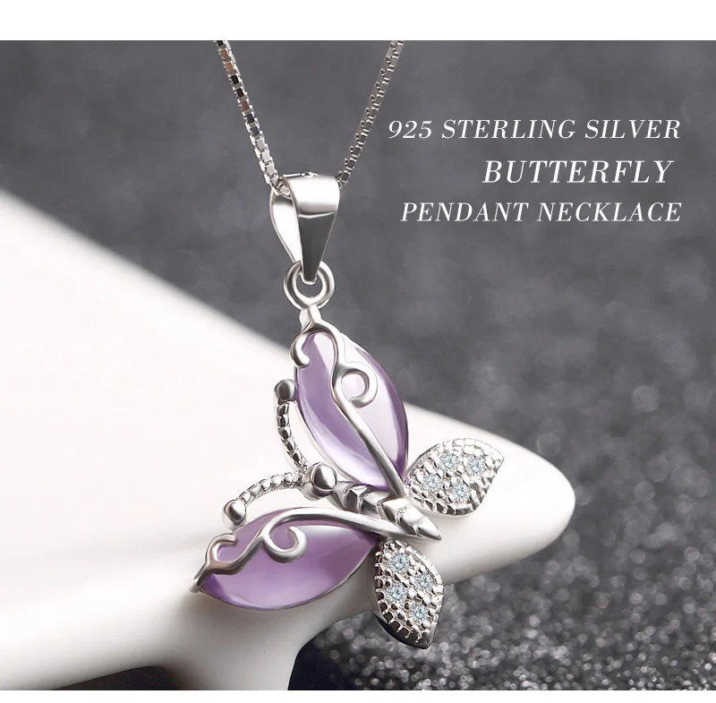 Butterfly Jewellry 925 Sterling Silver Crystals Butterfly Pendant Necklace for Women Engagement Fine Jewelry Choker