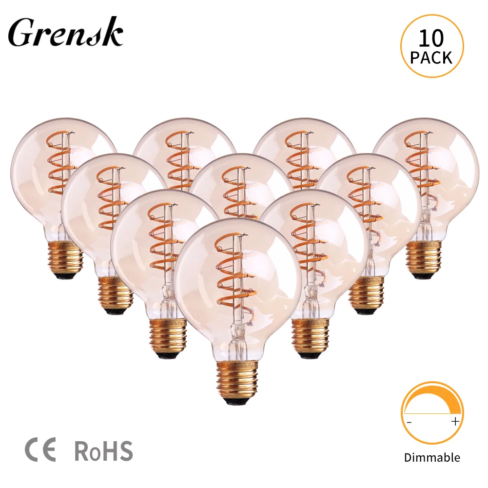 

Grensk Vintage Filament Led Lamp Dimmable Spiral Globe Bulb 3w Gold Tinted Glass G95 E27 LED Light Bulb 2200K Bombilla Lamparas