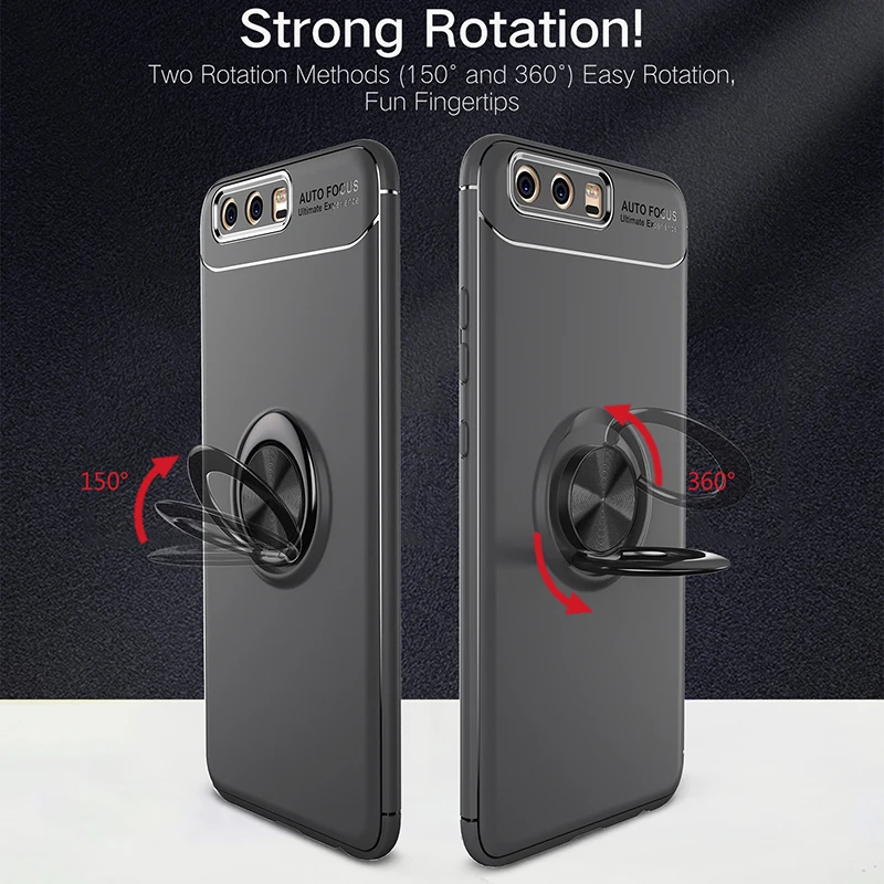 MAKAVO For Huawei P10 Lite Case P10 Finger Ring Holder Soft Silicone Matte Back Cover For 4