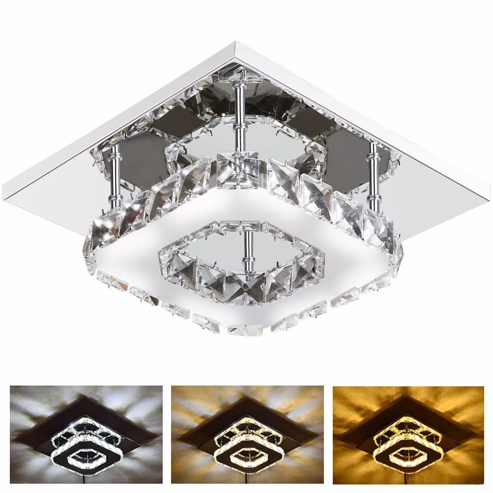

12W Modern LED Crystal Light Square Surface Mounted Lamp Crystal Ceiling Light Fixture for Hallway Corridor Asile Light 85-265V