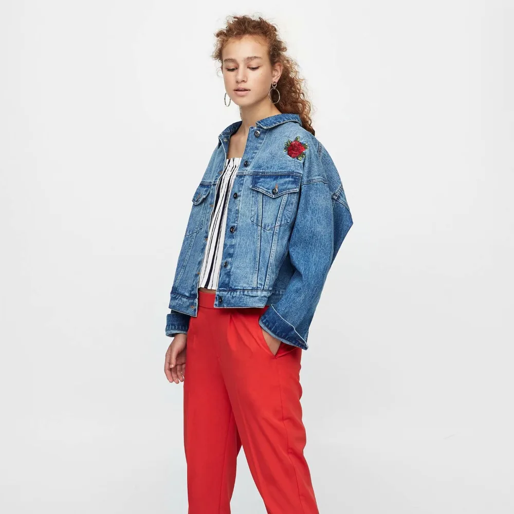 Street Cotton Jeans Jacket Loose Leisure Embroidered Coat Long Sleeve Short Women Tops Trend Fashionable New Casual Women Jacket